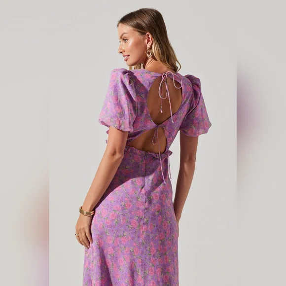 NWOT ASTR the Label Esperanza Floral Puff Sleeve Midi Dress - Picture 2 of 6